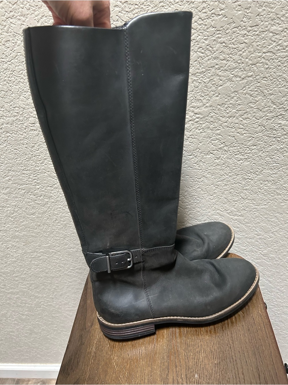 Clarks Camzin Branch Black Leather Knee High Riding Boots